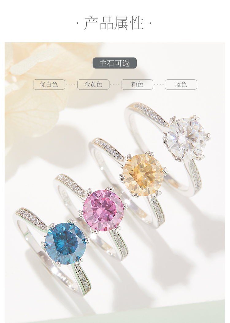 时来运转S925银镀白金莫桑钻女戒1.5克拉D级 - 2